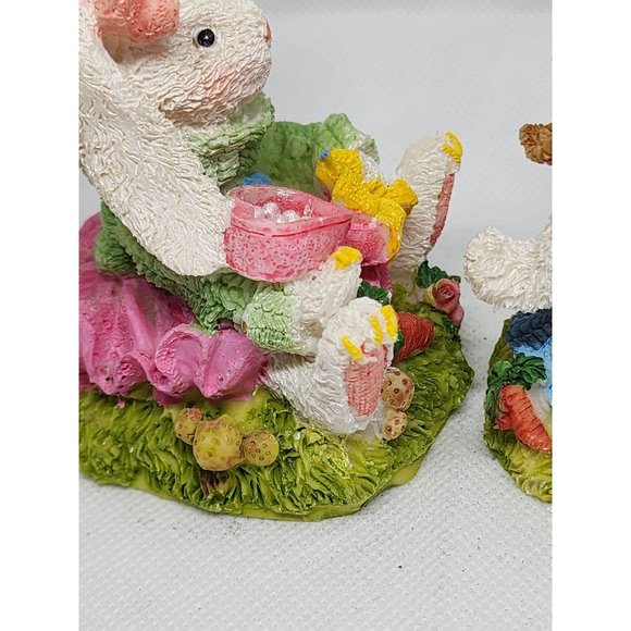 2 Easter Bunny Multicolored Porcelain Rabbit Home Decor Shelf Sitter - Picture 7 of 16